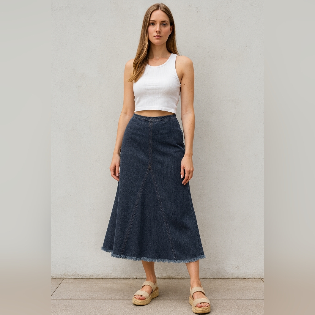 Forenza Dark Blue Denim A-Line Skirt Size 6 Frayed Hem